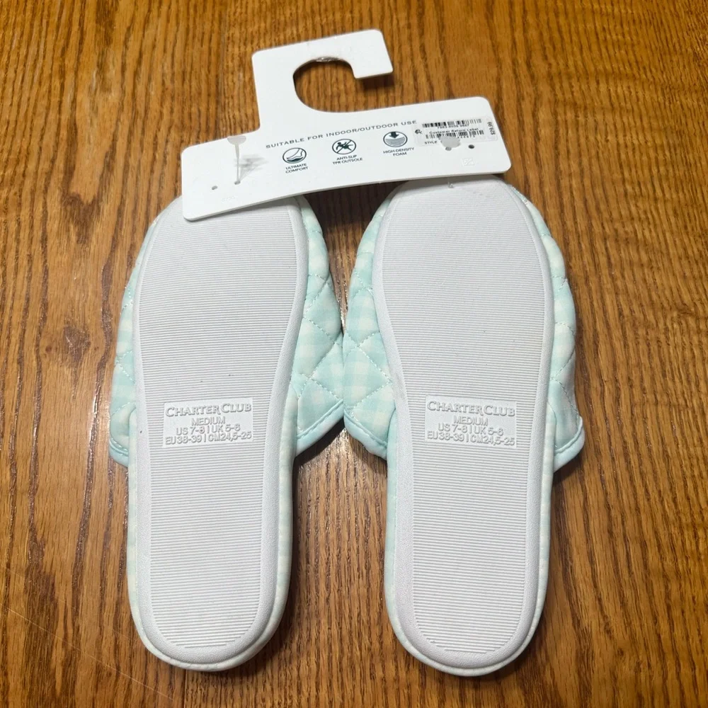 CHARTER CLUB Quilted Gingham Slippers Size Medium 7 8 - Picture 4 of 6